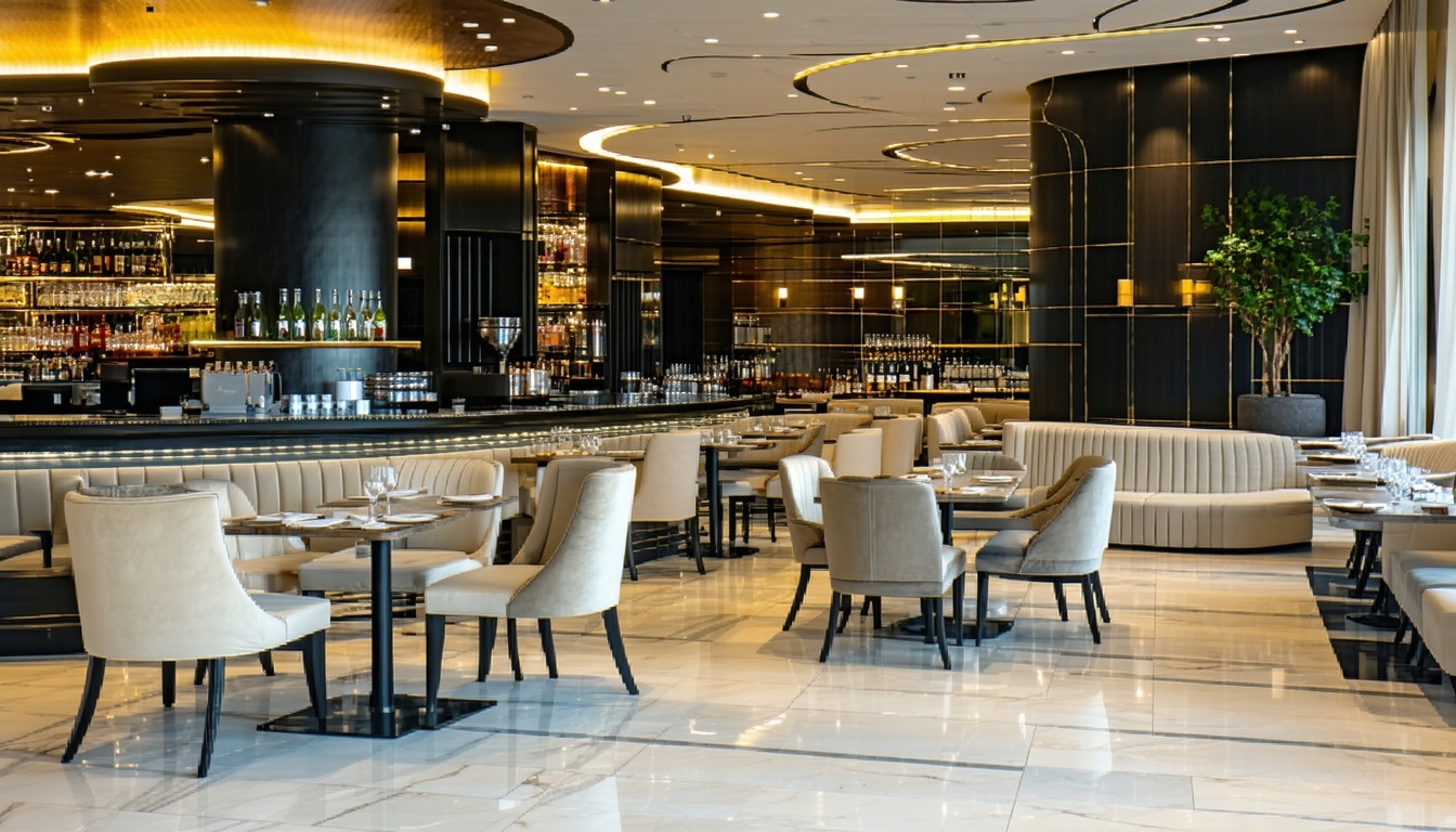 Elegant seating and tables designed for a contemporary restaurant