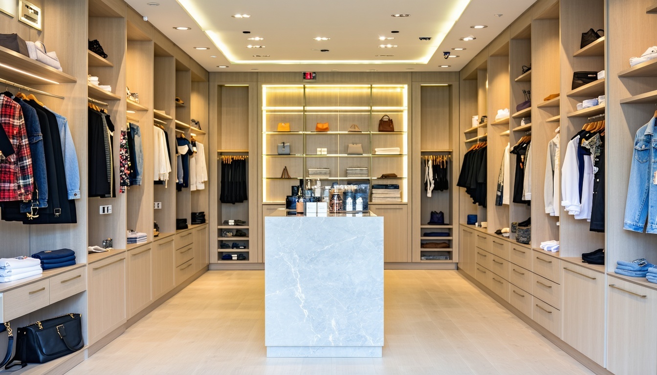 Custom-built shelving and cabinetry in a boutique retail space
